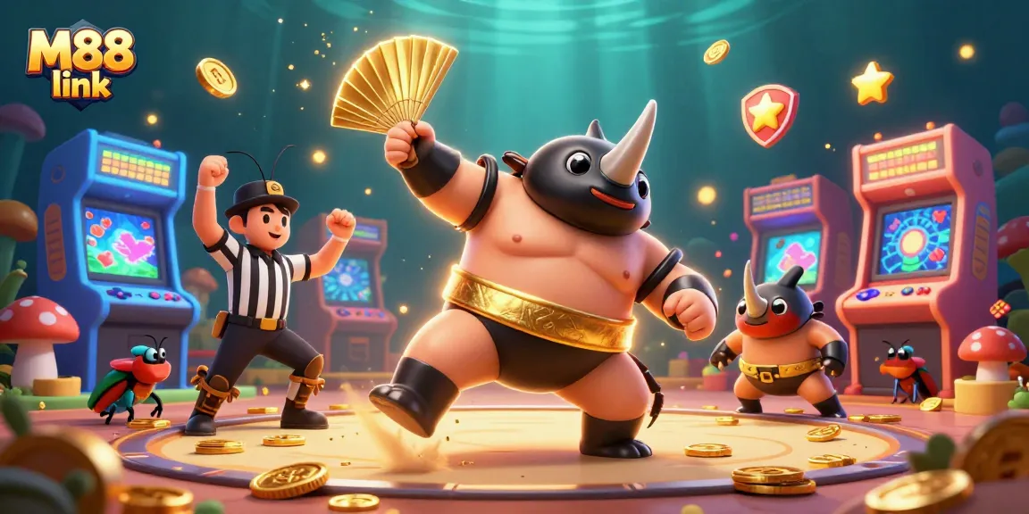Engage with the M88 link to play thrilling games and win big as the sumo beetle stomps coins!