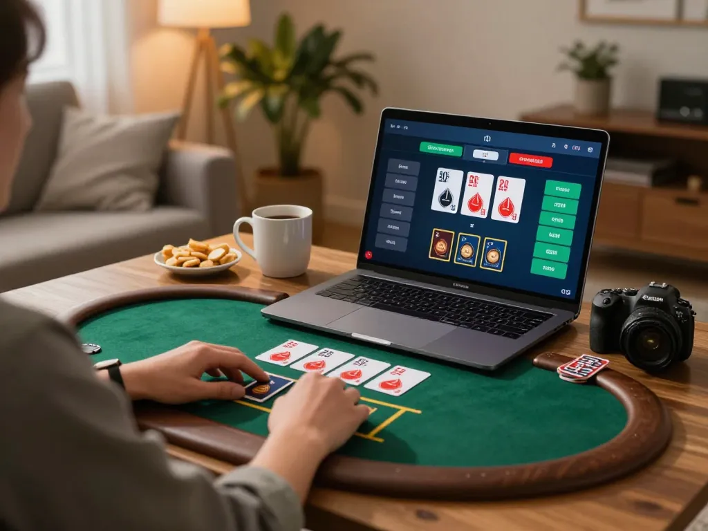 Player enjoying joylink free kredit while strategizing at a live dealer blackjack game on laptop