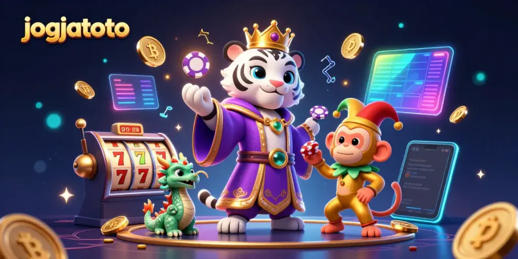 Engage with the thrill of jogjatoto casino games featuring a cartoon tiger and magical elements.