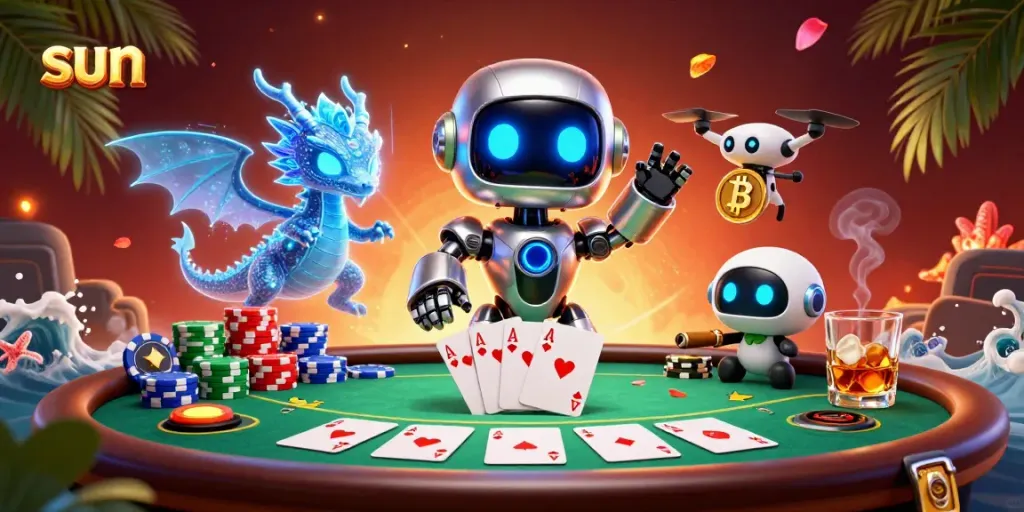Experience thrilling online gaming at sun with a cyberpunk vibe and vivid poker elements.