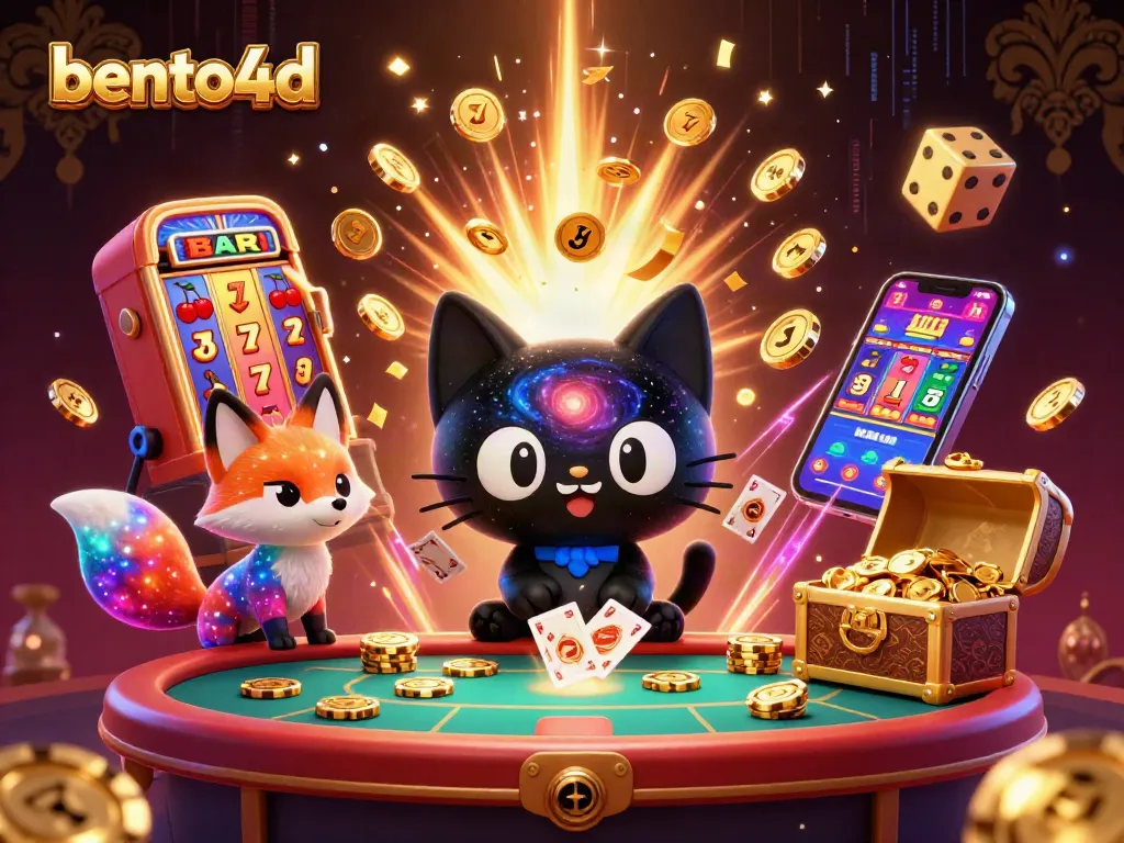 Spin and win with bento4d in this vibrant cosmic casino scene featuring animated characters and jackpot action.