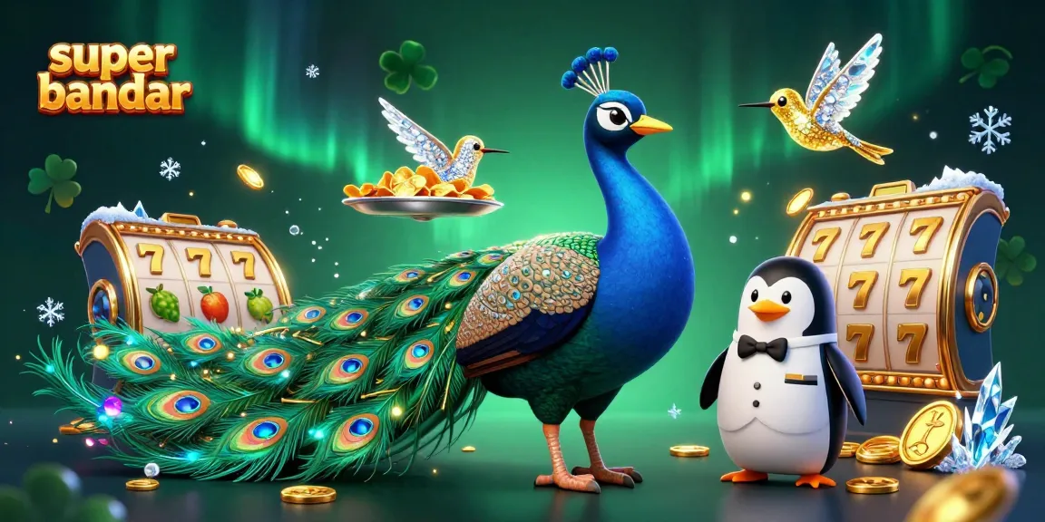 Menang bersama super bandar dengan simbol slot dan hiasan berkilauan di kasino.