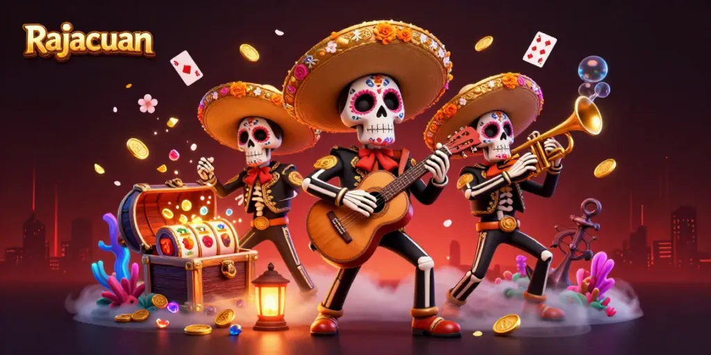 Rajacuan players engage thrilling slot action in a vibrant 3D casino scene full of animated features.