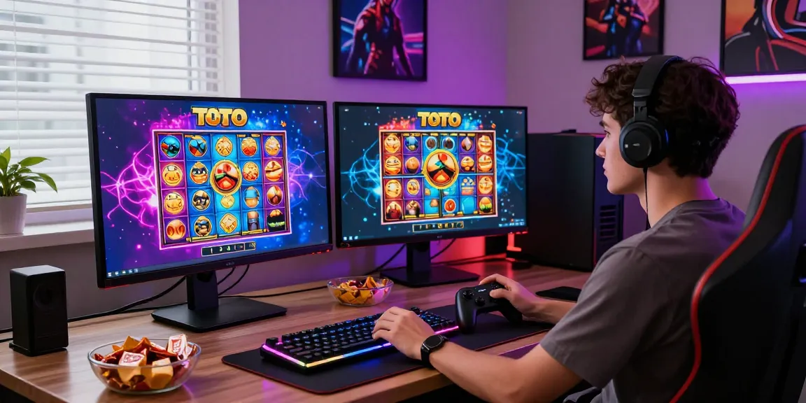 Pengalaman bermain toto slot di ruang permainan modern yang energik.