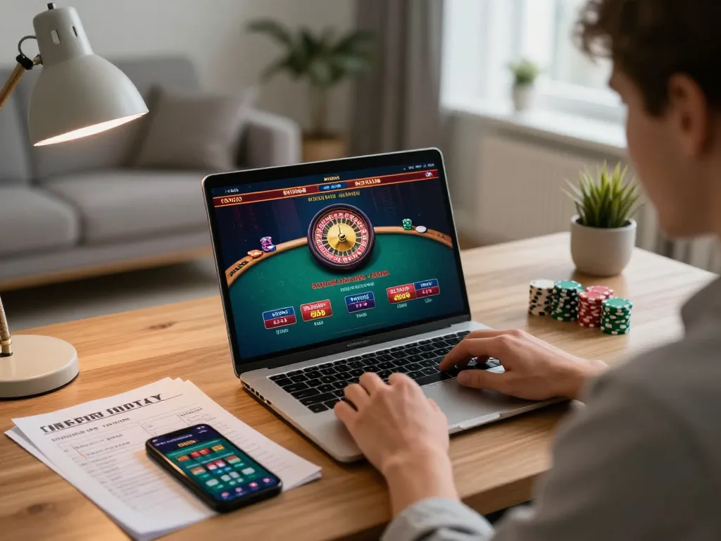 Player engaging in live dealer games on UG88 platform, showcasing strategic betting approach in cozy home setup