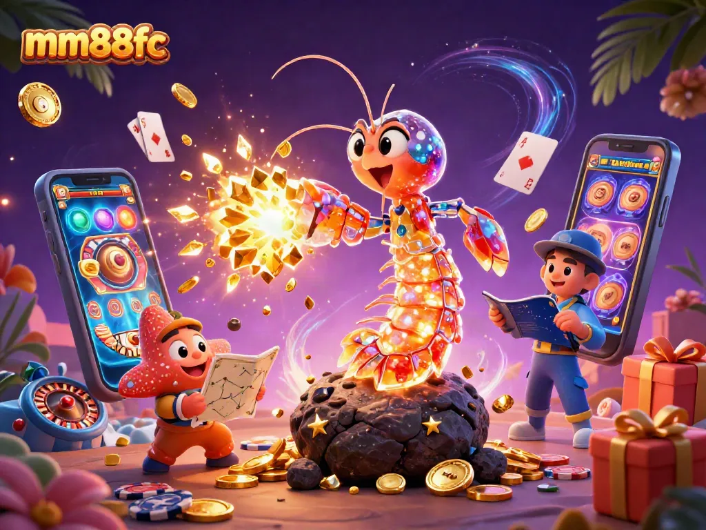 Engage with mm88fc as the galactic samurai mantis shrimp unleashes an explosion of gems and coins in a vibrant casino scene.