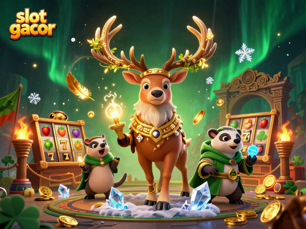 Menang besar dengan slot gacor dan simbol keberuntungan dalam ilustrasi kasino yang memukau.
