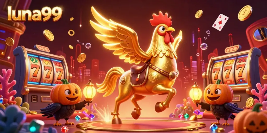 Menggali kemenangan di luna99 dengan rooster emas yang menunggang kuda spectral dan teman crow menyerangkan lentera emas.