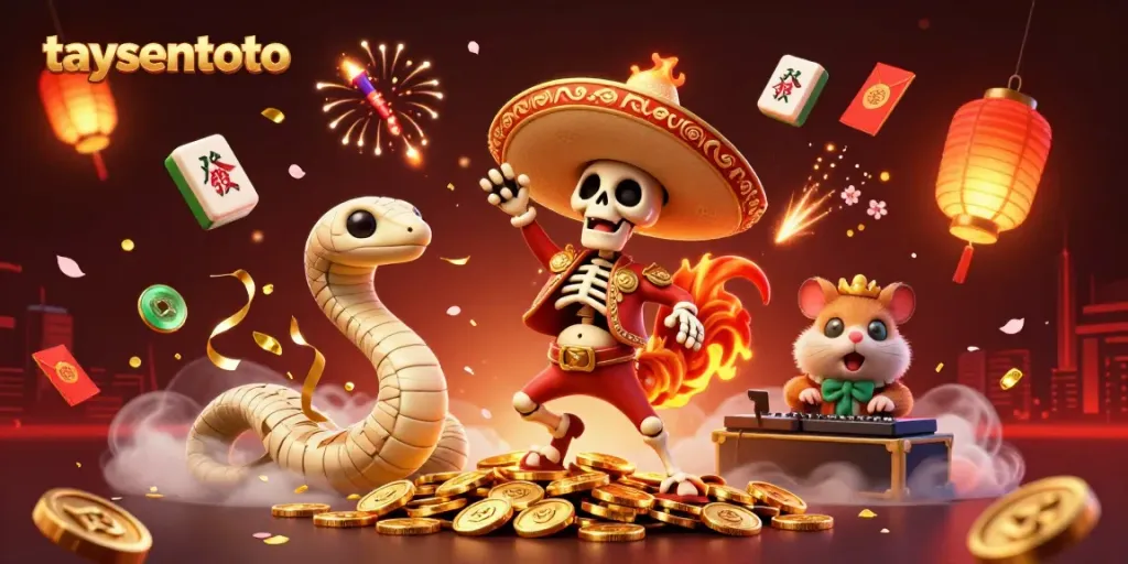 Experience thrilling gambling action at taysentoto with vibrant 3D characters and festive elements.