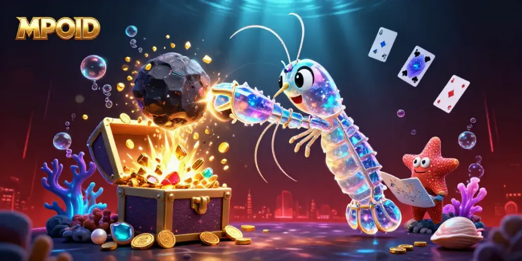 MPOID showcases vibrant action with a galactic samurai mantis shrimp and treasures in a dazzling underwater casino