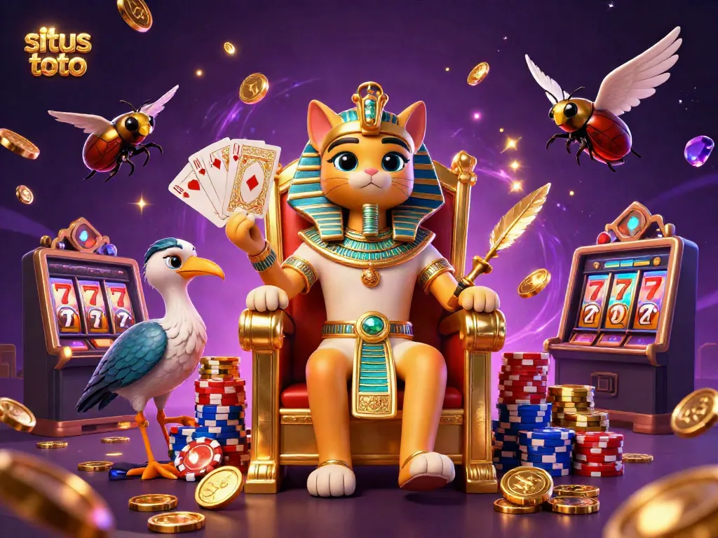 Engage with situs toto in an energetic 3D casino scene filled with gold coins and animated gaming elements.