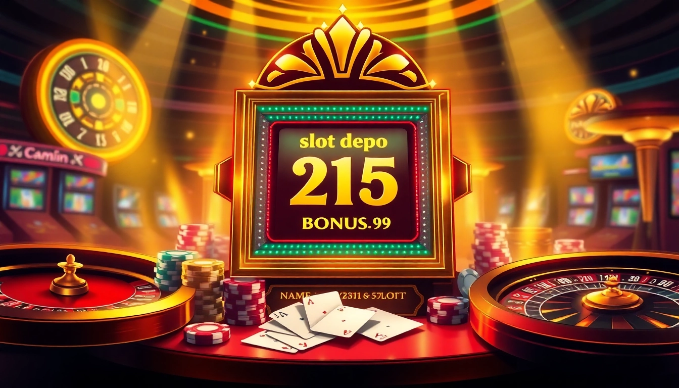 Spin the exciting slot machine for slot depo 25 bonus 29, surrounded by poker chips and roulette wheels.