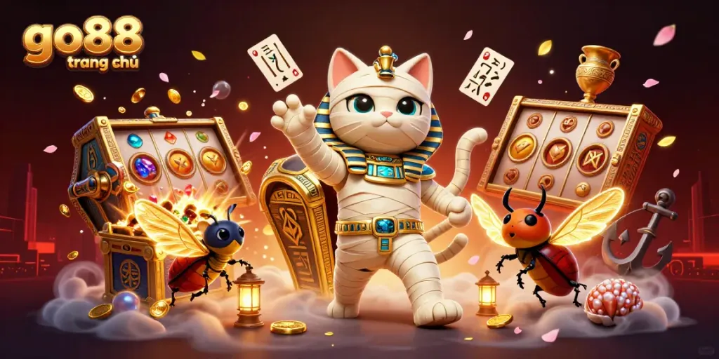 Experience the thrilling go88 trang chủ casino adventure with a cartoon mummy cat in action.