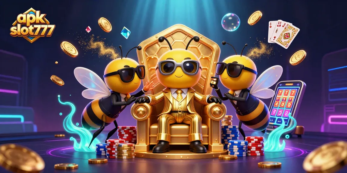 Experience apk slot777 excitement with thrilling casino game visuals, including vibrant slot reels and golden treasures.