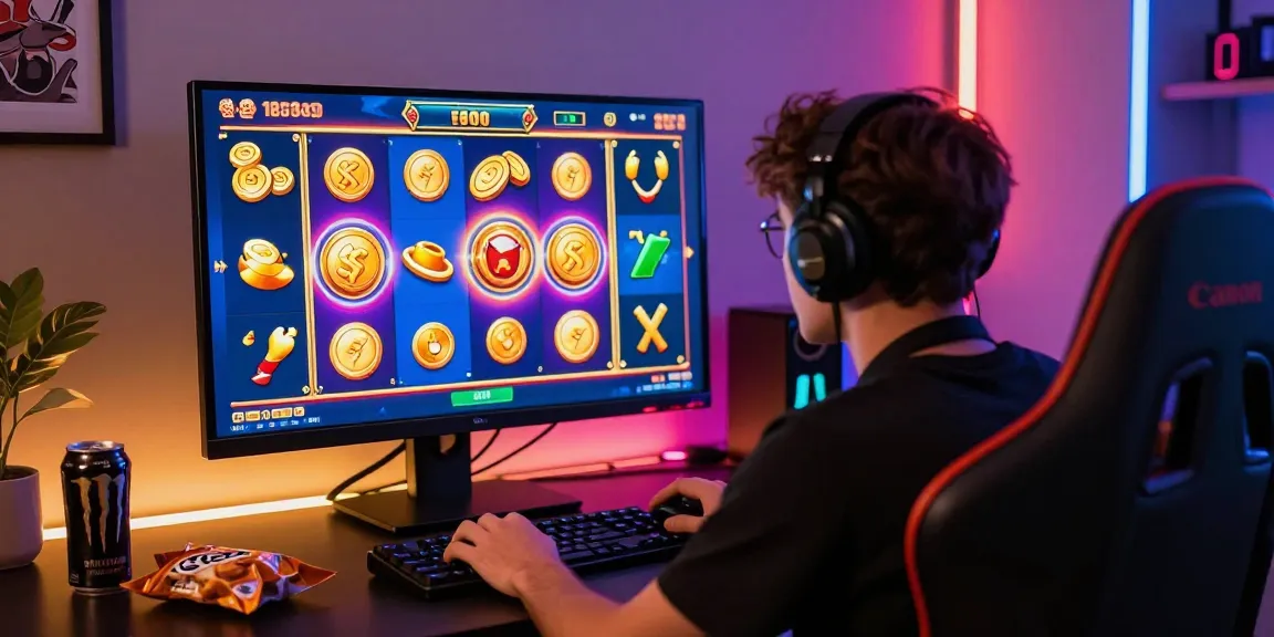 Gamer menikmati pengalaman slot online di sniperslot dengan antarmuka yang menarik dan suasana yang menggembirakan.