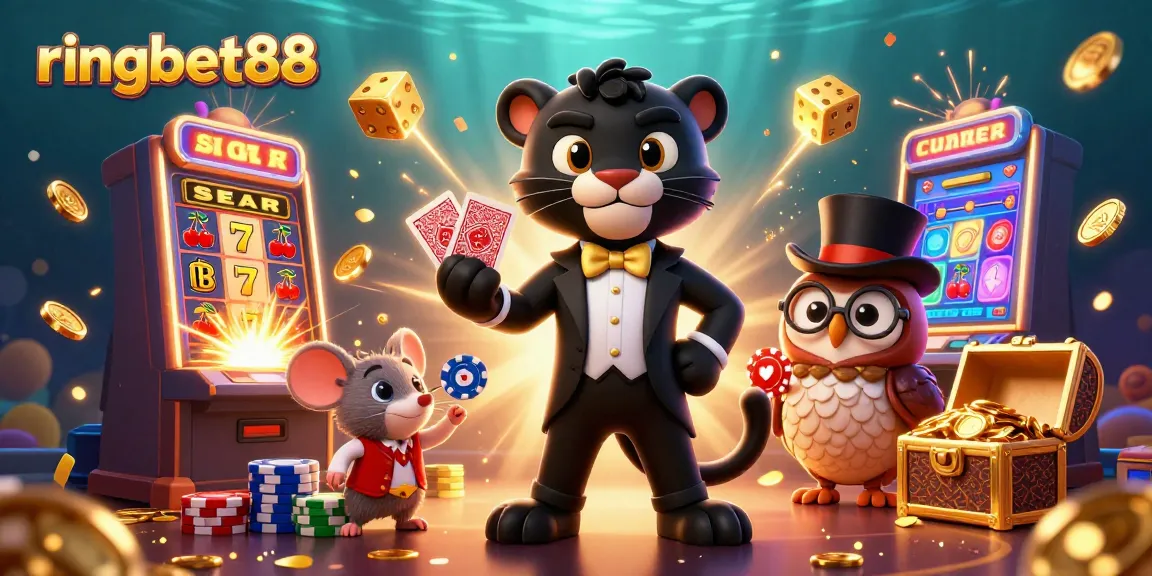 Experience thrilling gameplay at ringbet88 with an elegant cartoon scene full of vibrant casino elements.