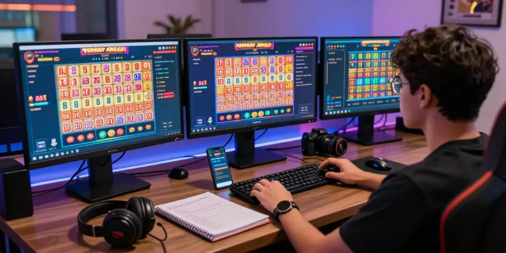 Engaged player exploring Bandar Togel 4D online gaming at modern workstation.