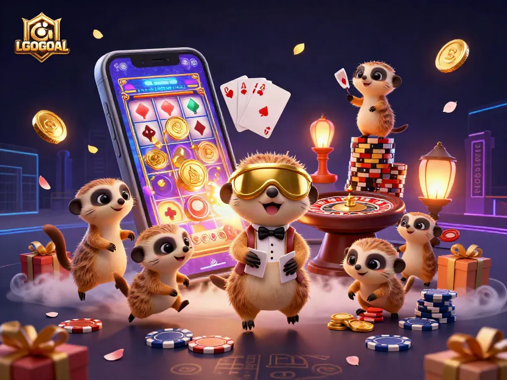 Experience the thrill at LGOGOAL with animated meerkats running a casino, vibrant slot games, and golden coins!