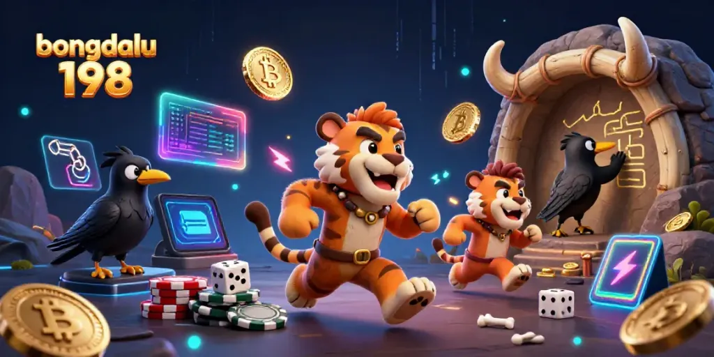 Join the excitement of bongdalu 198 as the caveman and sabertooth tiger engage in thrilling gameplay at their vibrant casino.