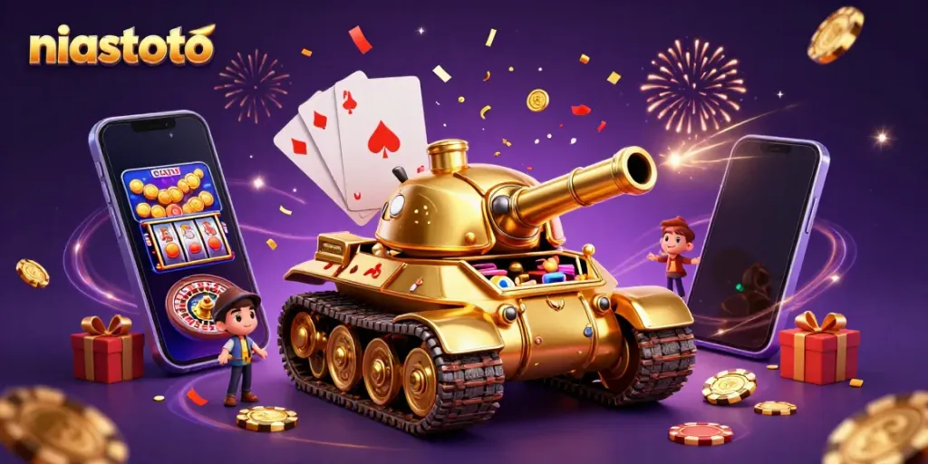 Merayakan kemenangan di niastoto dengan kasino mini di dalam tank kejuaraan yang mengagumkan.
