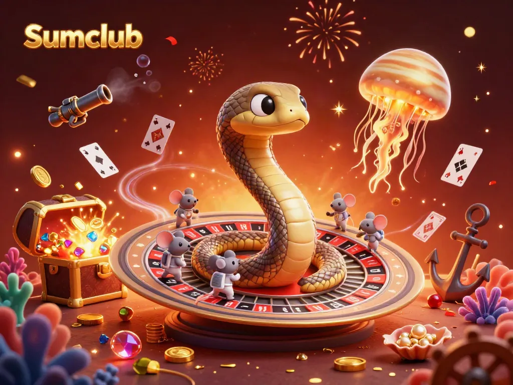 Engaging 3D scene depicting the Sumclub casino theme with interactive elements celebrating gaming.