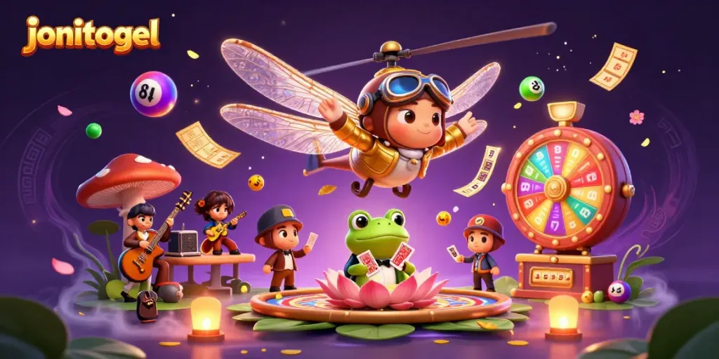 Experience jonitogel with vibrant casino elements and lively characters in this engaging scene.