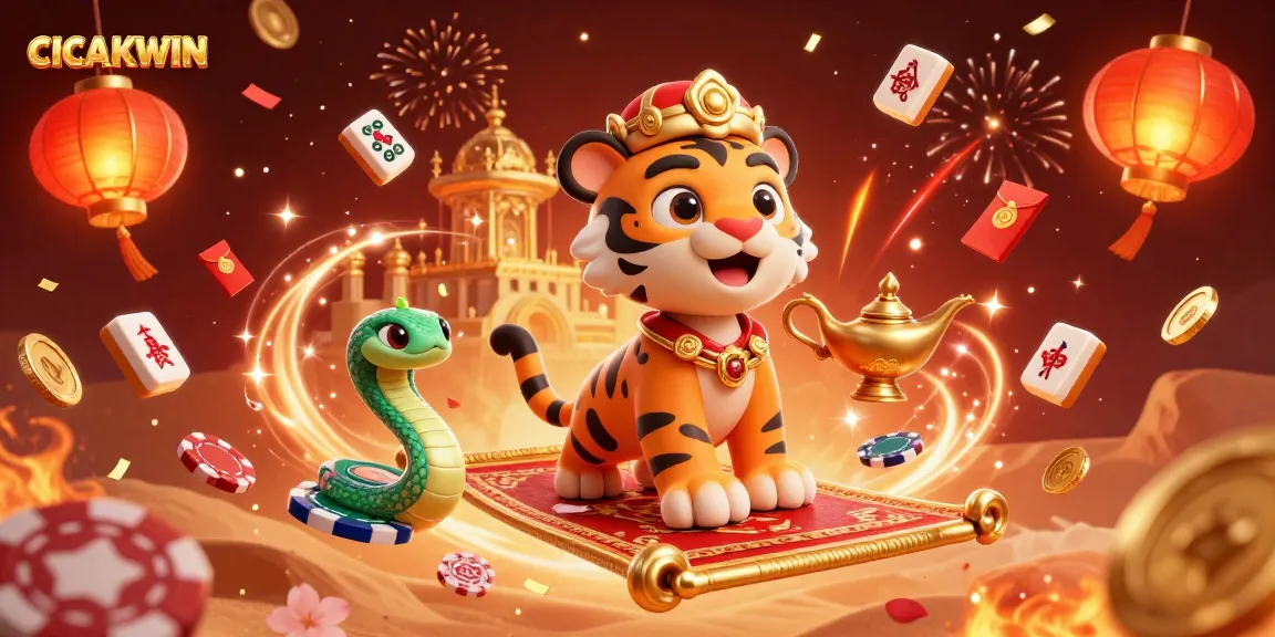 CICAKWIN offers an engaging gaming scene with a tiger sultan and magical elements, illustrating the online casino excitement.