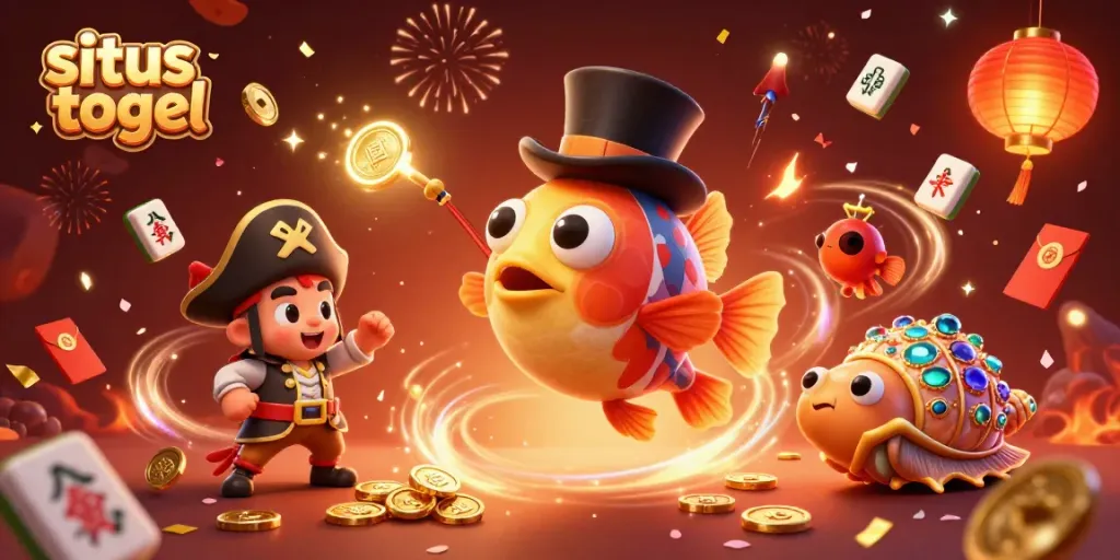 Engage with situs togel excitement as anglerfish attracts golden coins in a vibrant celebration.