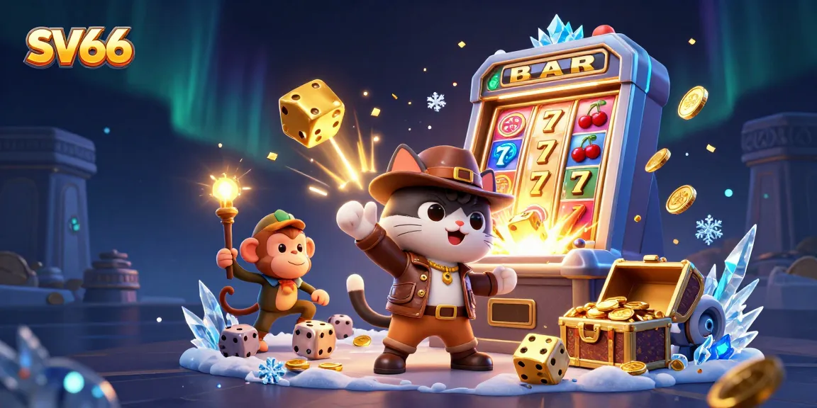 Win big with SV66 in an ultra-detailed casino adventure featuring interactive slot machines and treasure.