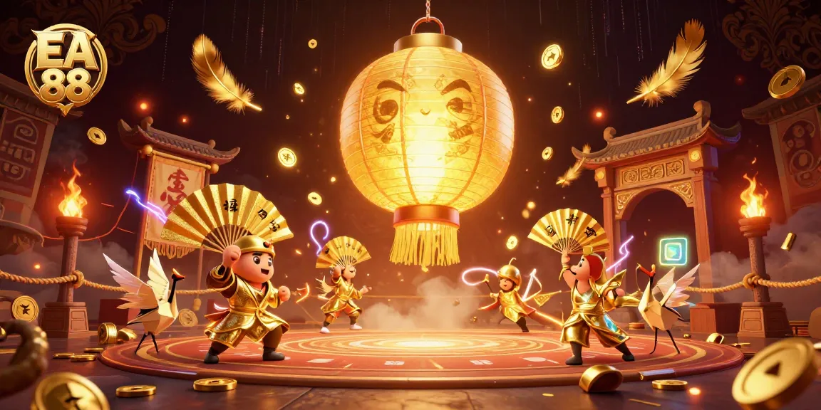 Experience thrilling EA 88 gaming action with golden lantern spirit and dynamic casino elements artfully illuminated.