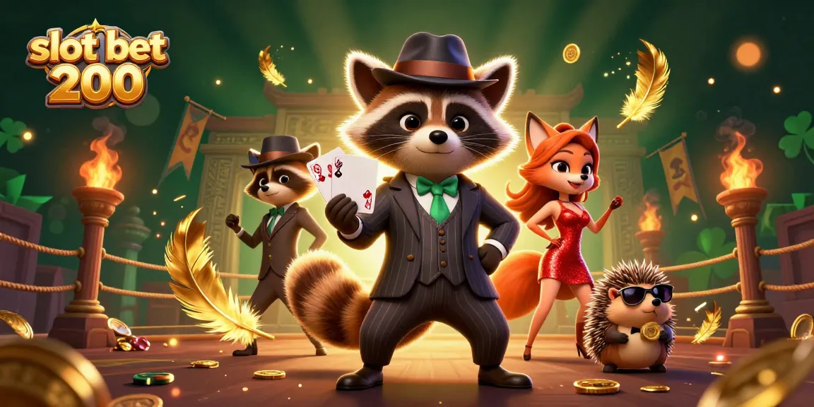Menangkan slot bet 200 dengan ilustrasi 3D bertema kasino, menampilkan karakter imut dan elemen permainan.