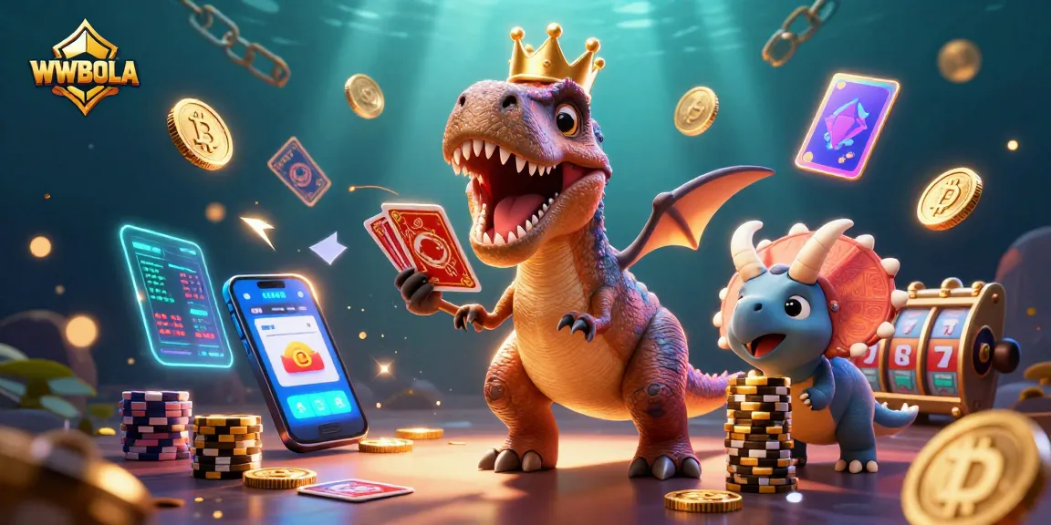 Aksi memukau di WWBOLA saat T-Rex, pterodactyl, dan triceratops bermain slot dengan koin Bitcoin dan Ethereum.