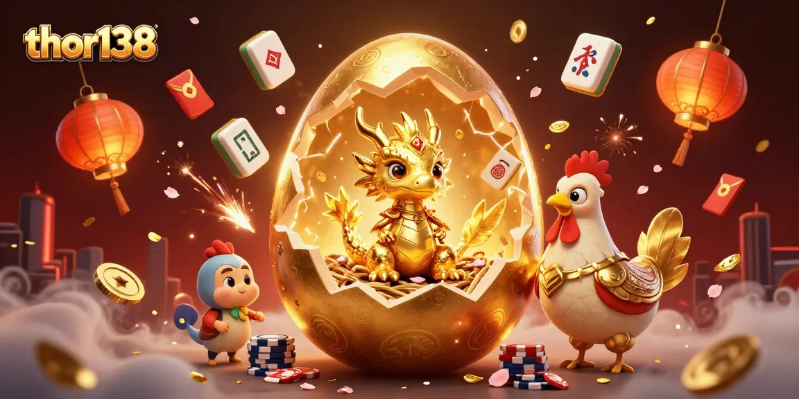 Memainkan thor138 dengan naga emas dan chip poker dalam ilustrasi 3D yang memukau.