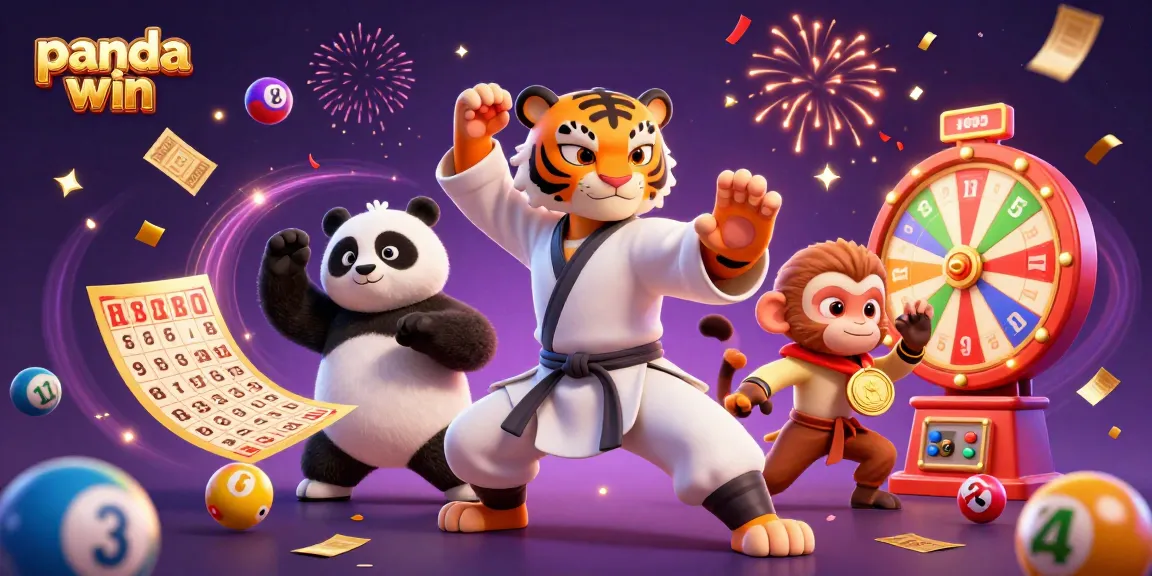 Panda win emerges with a monkey and tiger in a vibrant casino scene filled with excitement and winning elements